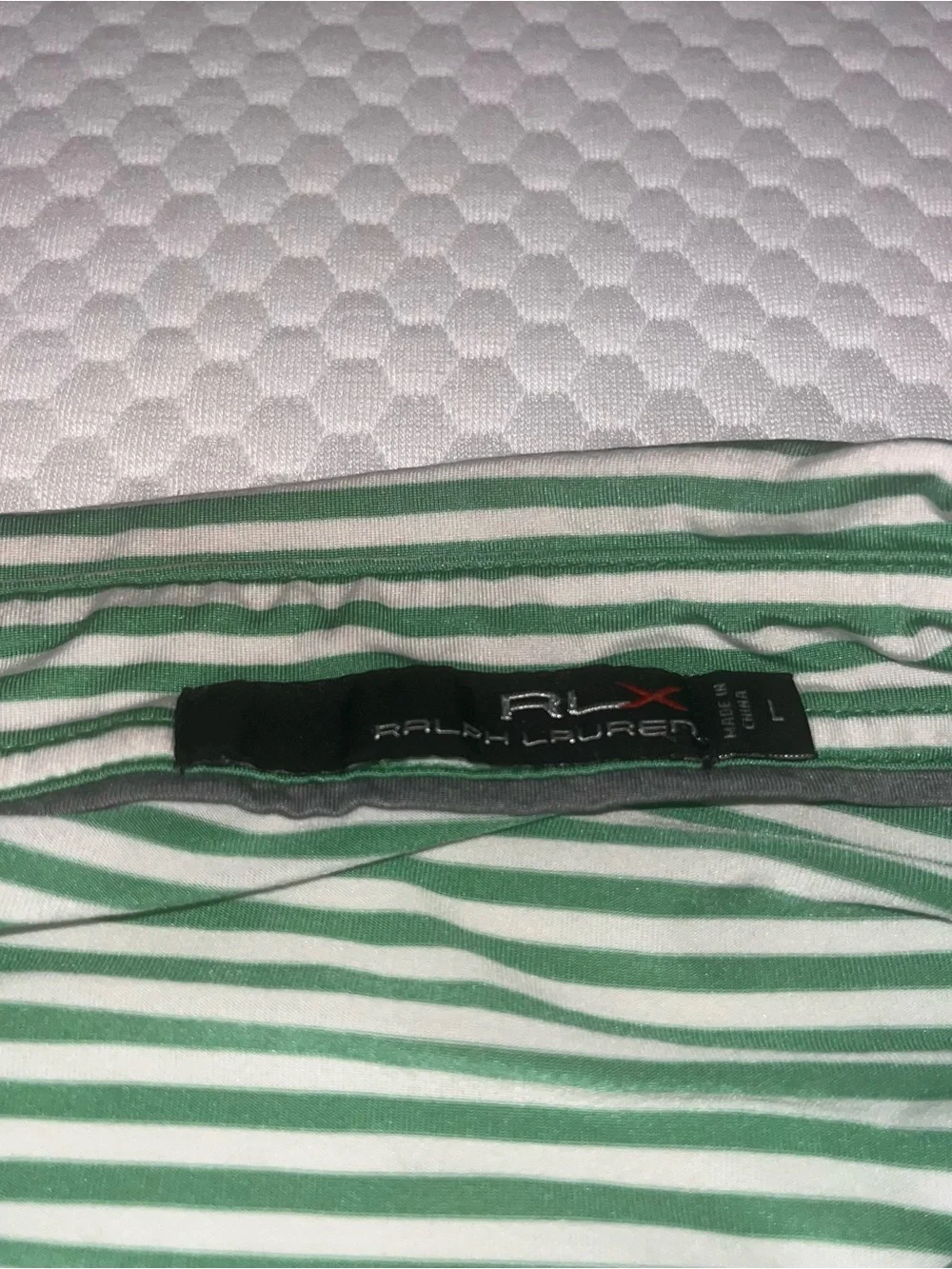 Ralph Lauren RLX Men’s Polo L Golf Performance Short Sleeve Green White Striped